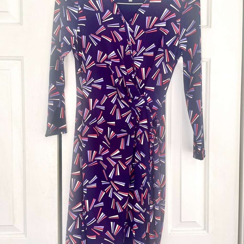 Anne Klein Blue Ruched Wrap Midi Dress